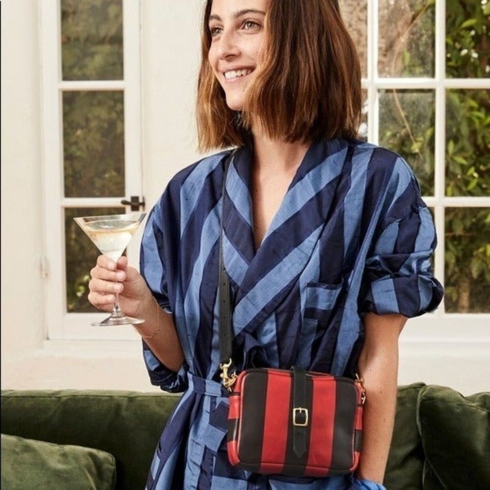 Clare V. Stripe Gigi Black Cherry Red Convertible Leather Bag NWT Fanny Shoulder